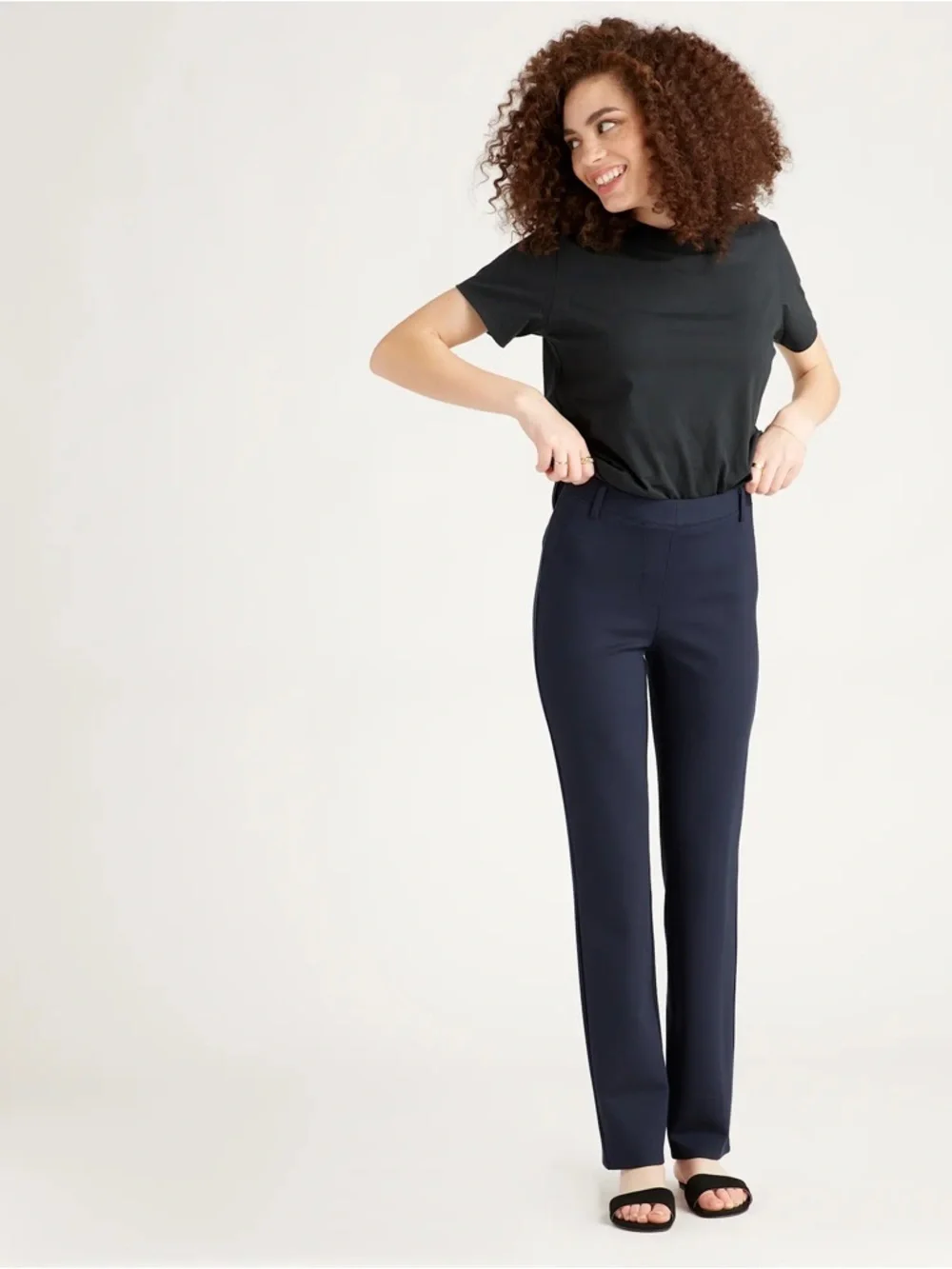 Quince Navy Ultra-Stretch Straight-Leg Ponte Pants